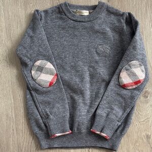 Burberry kids Charcoal Crewneck Sweater with Tartan Elbow Patches